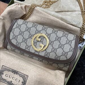Gucci Brown Beige GG Supreme Crossbody with Gold Double  G.Used twice.